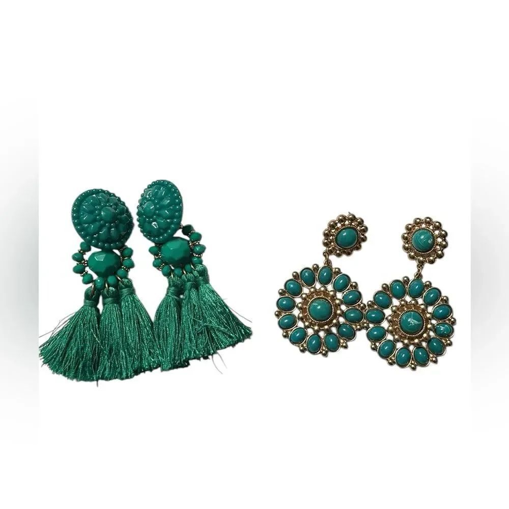 H&M Teal/Gold tone Earrings.New Without Tag